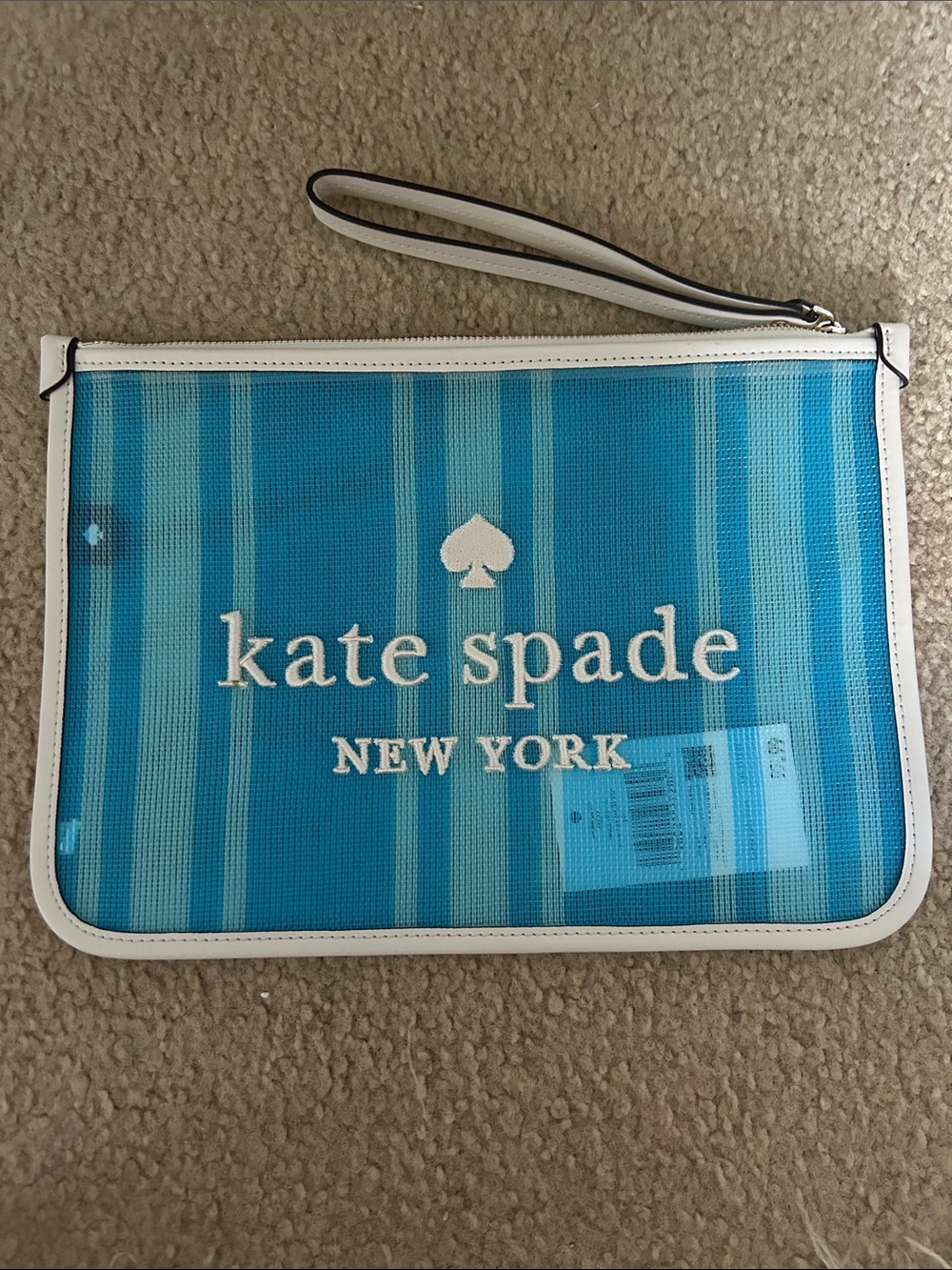 kate spade Blue and White striped Mesh Wristlet Pouch NWT